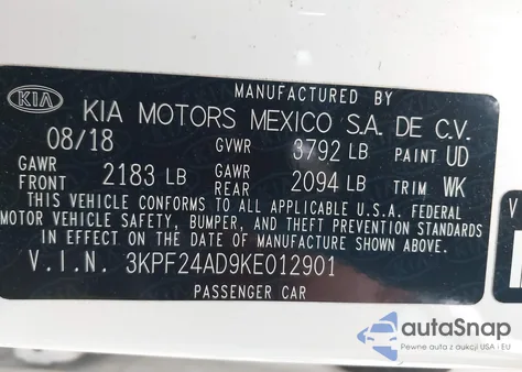 2019 Kia Forte Lxs from USA, damaged, VIN 3KPF24AD9KE012901